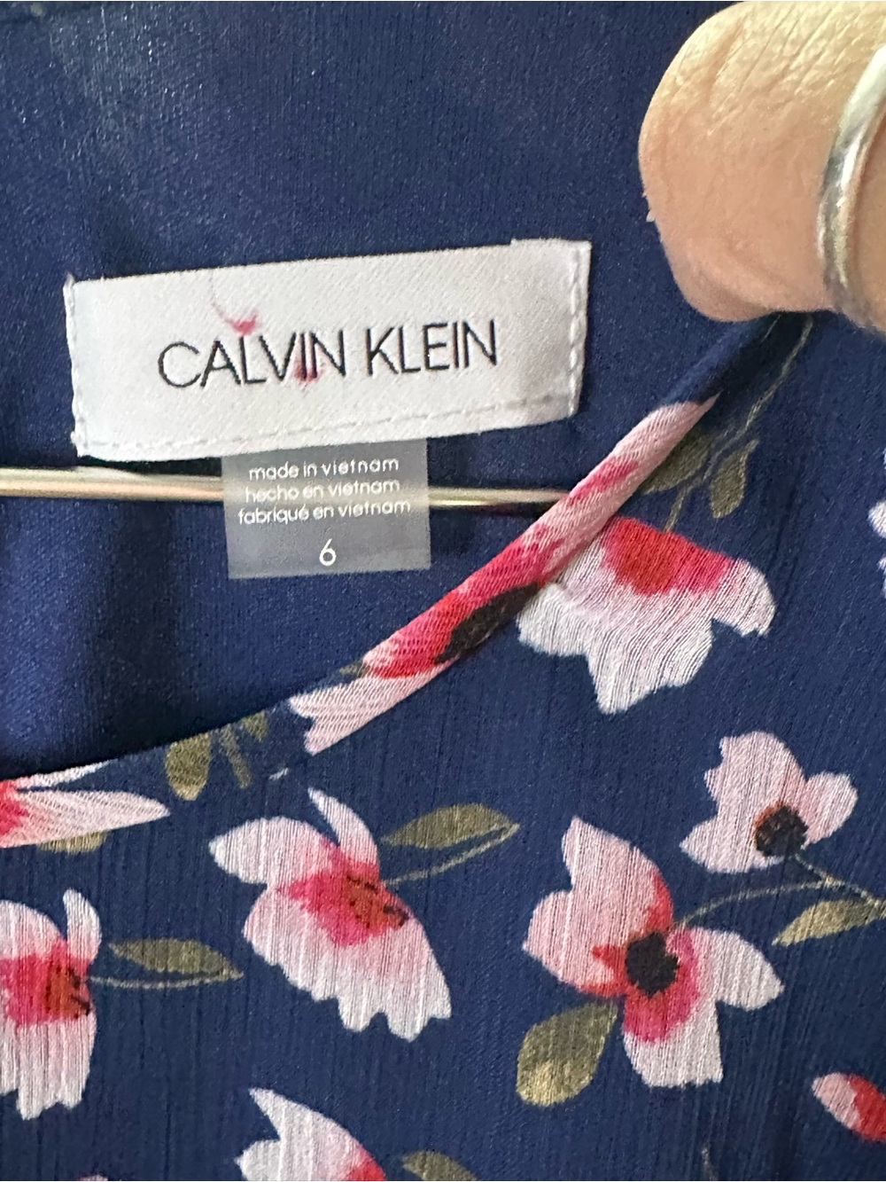 Calvin Klein Navy Floral Ruffle-Hem Sleeveless Midi Dress - Picture 5 of 7
